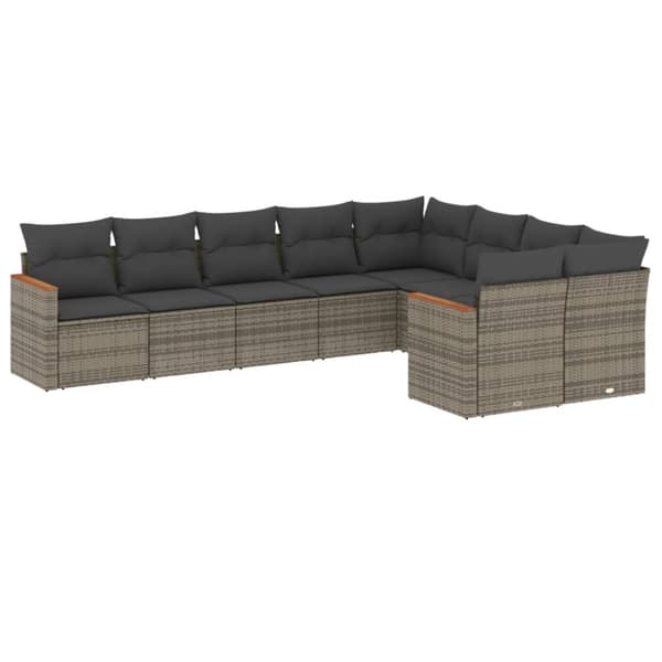 vidaXL sofasæt til haven 9 dele med hynder polyrattan grå