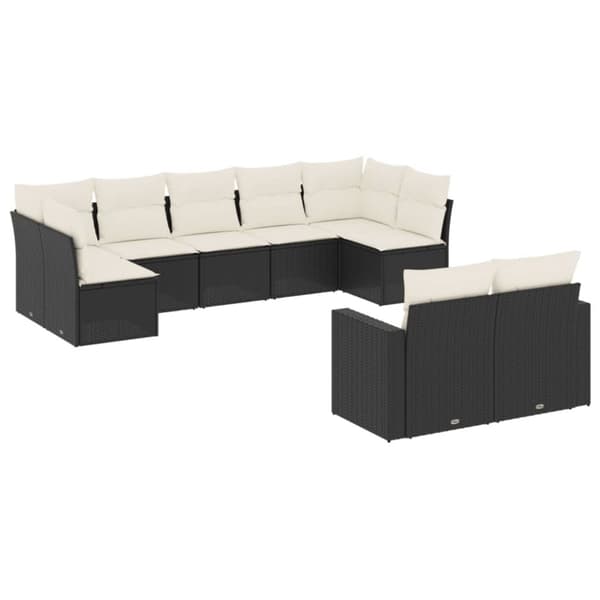 vidaXL sofasæt til haven 9 dele med hynder polyrattan sort