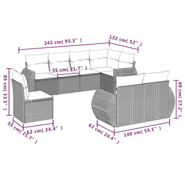 vidaXL sofasæt til haven 8 dele med hynder polyrattan beige