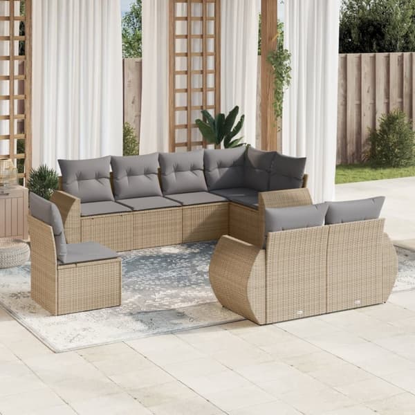 vidaXL sofasæt til haven 8 dele med hynder polyrattan beige