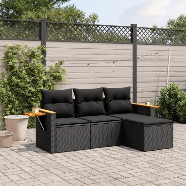 vidaXL sofasæt til haven 4 dele med hynder polyrattan sort