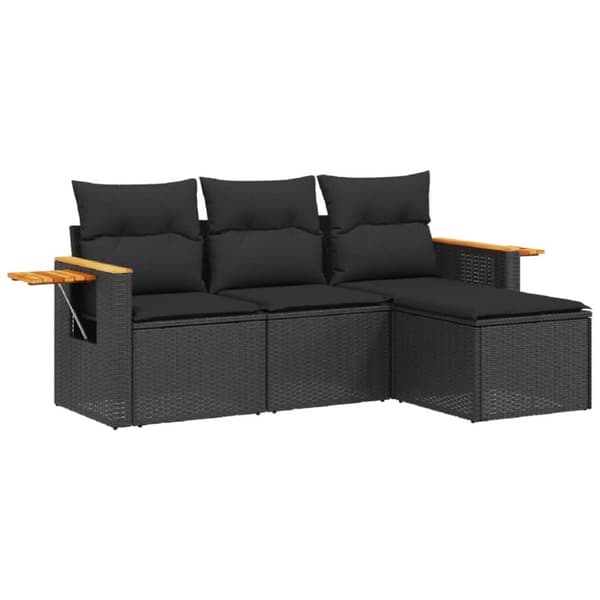 vidaXL sofasæt til haven 4 dele med hynder polyrattan sort
