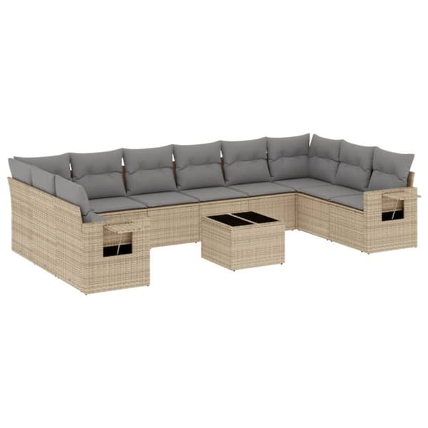 vidaXL sofasæt til haven 11 dele med hynder polyrattan beige