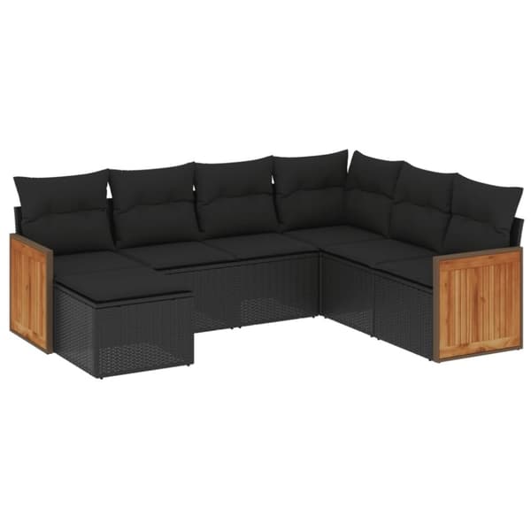 vidaXL sofasæt til haven 7 dele med hynder polyrattan sort