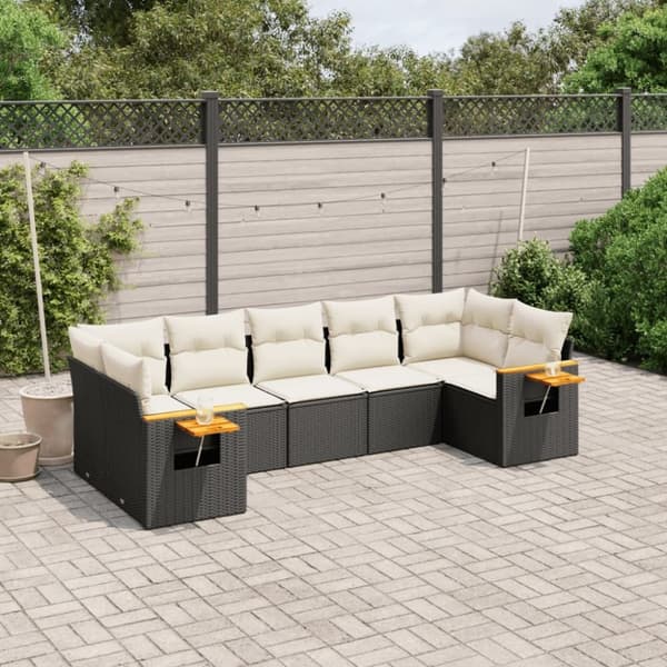 vidaXL sofasæt til haven 7 dele med hynder polyrattan sort
