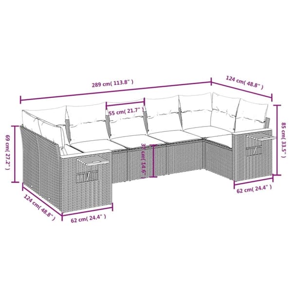 vidaXL sofasæt til haven 7 dele med hynder polyrattan sort