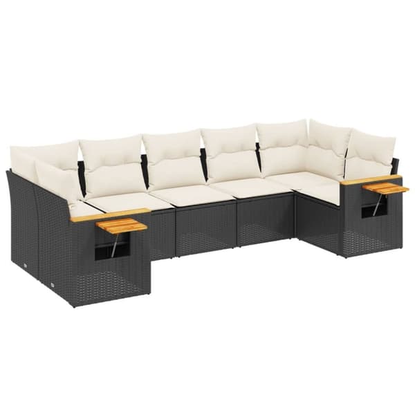 vidaXL sofasæt til haven 7 dele med hynder polyrattan sort