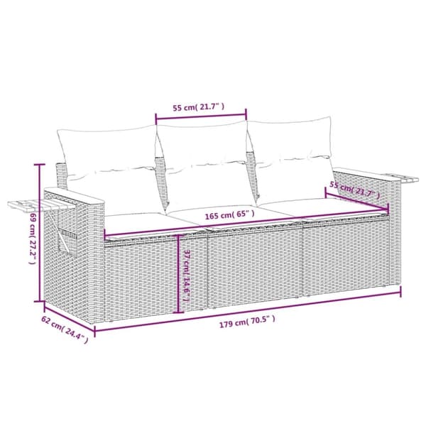 vidaXL sofasæt til haven 3 dele med hynder polyrattan sort
