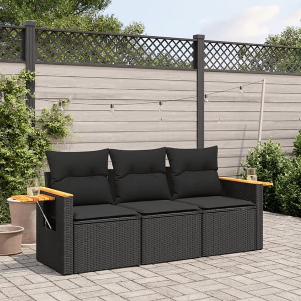 vidaXL sofasæt til haven 3 dele med hynder polyrattan sort