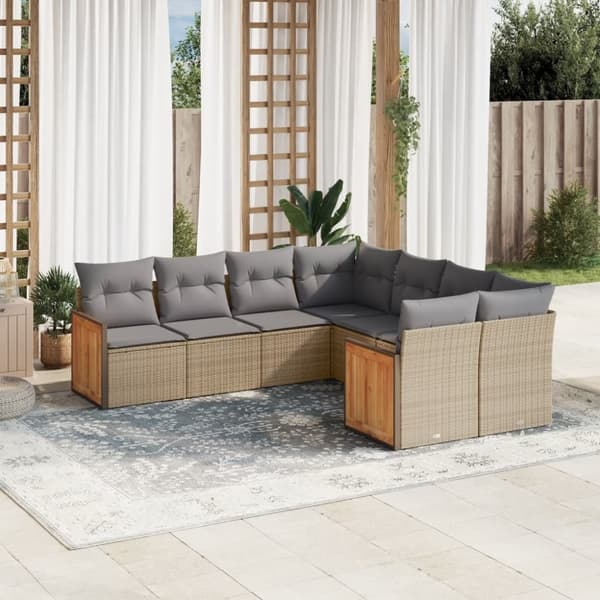 vidaXL sofasæt til haven 8 dele med hynder polyrattan beige