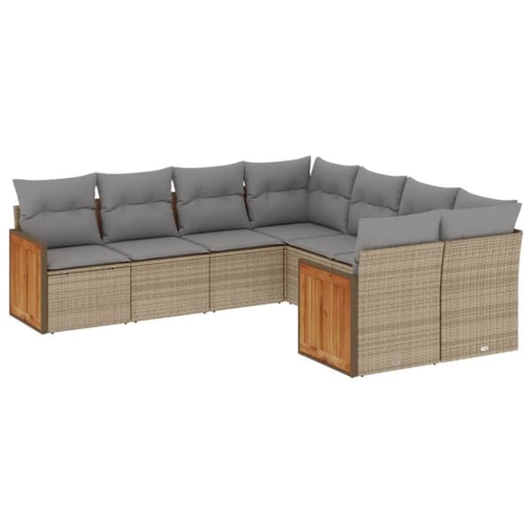vidaXL sofasæt til haven 8 dele med hynder polyrattan beige