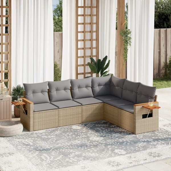 vidaXL sofasæt til haven 6 dele med hynder polyrattan beige