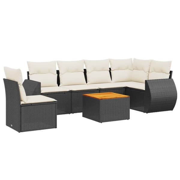 vidaXL sofasæt til haven 7 dele med hynder polyrattan sort