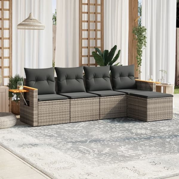 vidaXL sofasæt 5 dele med hynder polyrattan grå