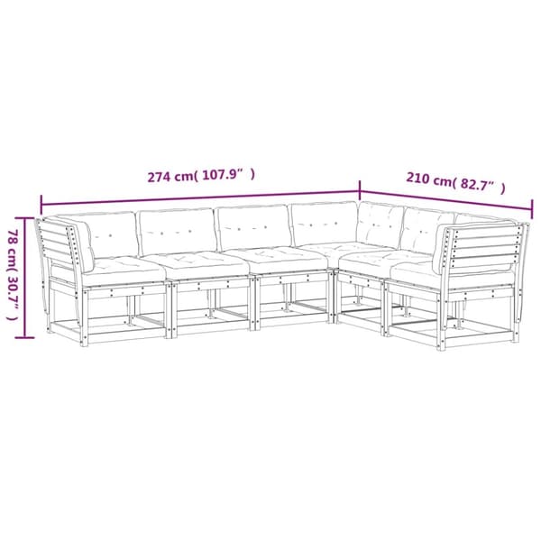 vidaXL sofasæt til haven 6 dele med hynder massivt fyr gyldenbrun