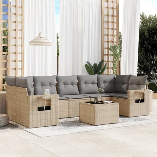 vidaXL sofasæt til haven 8 dele med hynder polyrattan beige