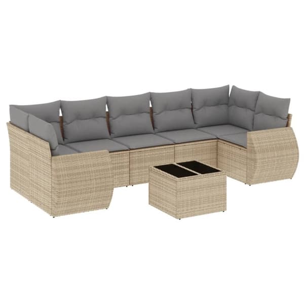 vidaXL sofasæt til haven 8 dele med hynder polyrattan beige