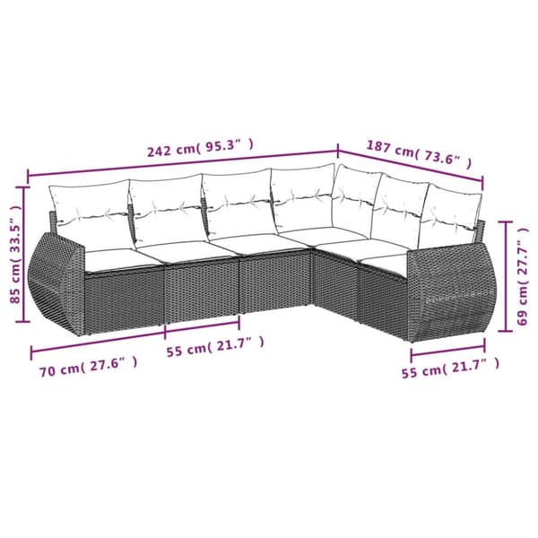vidaXL sofasæt til haven 6 dele med hynder polyrattan beige