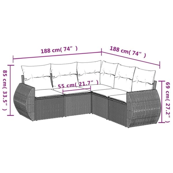 vidaXL sofasæt til haven 5 dele med hynder polyrattan beige