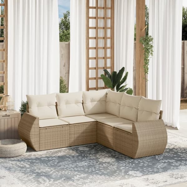 vidaXL sofasæt til haven 5 dele med hynder polyrattan beige