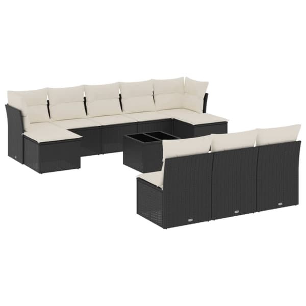 vidaXL sofasæt til haven 11 dele med hynder polyrattan sort