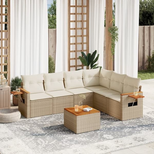 vidaXL sofasæt til haven 7 dele med hynder polyrattan beige