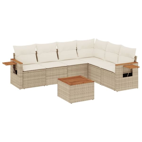 vidaXL sofasæt til haven 7 dele med hynder polyrattan beige