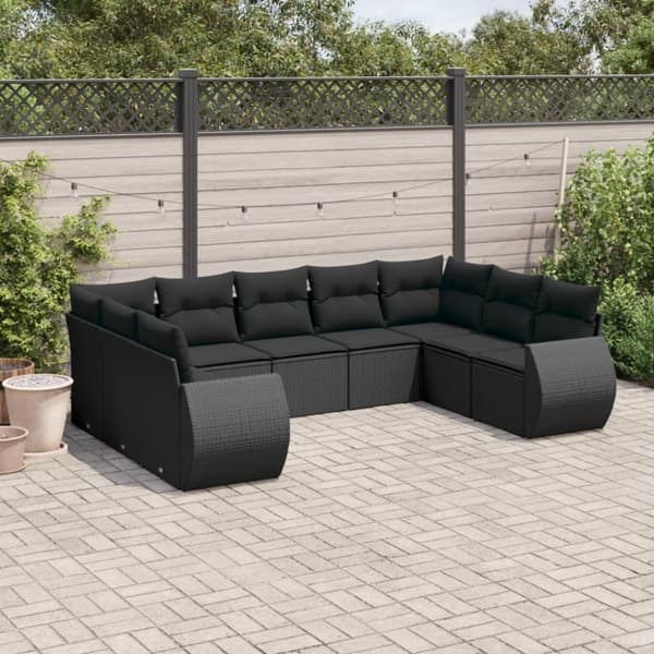 vidaXL sofasæt til haven 9 dele med hynder polyrattan sort