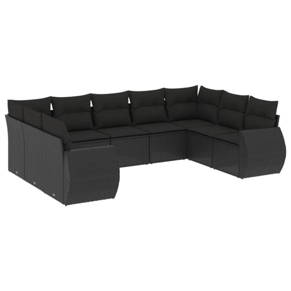 vidaXL sofasæt til haven 9 dele med hynder polyrattan sort