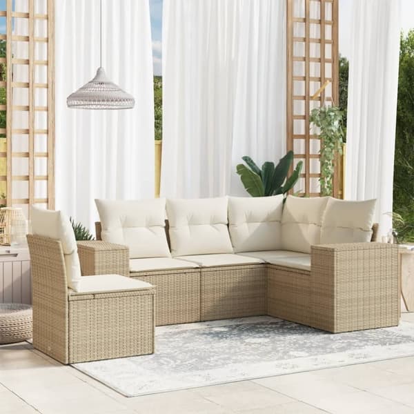 vidaXL sofasæt til haven 5 dele med hynder polyrattan beige