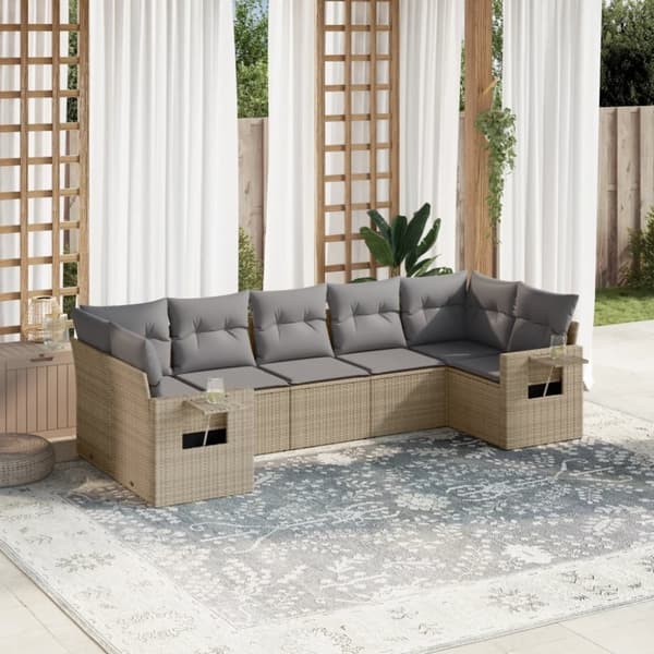 vidaXL sofasæt til haven 7 dele med hynder polyrattan beige