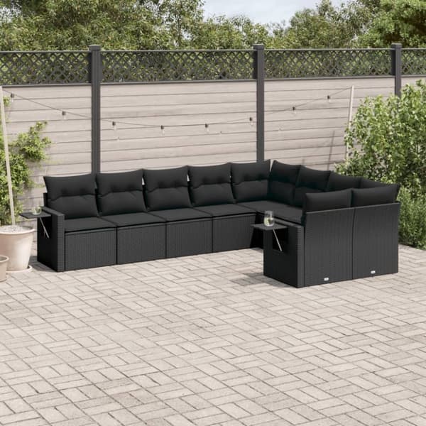 vidaXL sofasæt til haven 9 dele med hynder polyrattan sort