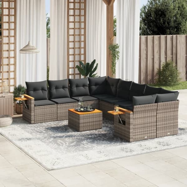 vidaXL sofasæt til haven 9 dele med hynder polyrattan grå