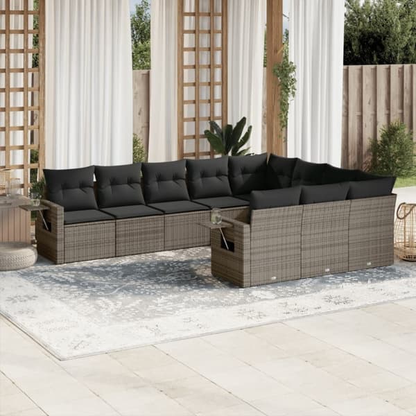 vidaXL sofasæt til haven 10 dele med hynder polyrattan grå