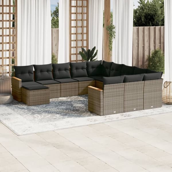 vidaXL sofasæt til haven 12 dele med hynder polyrattan grå