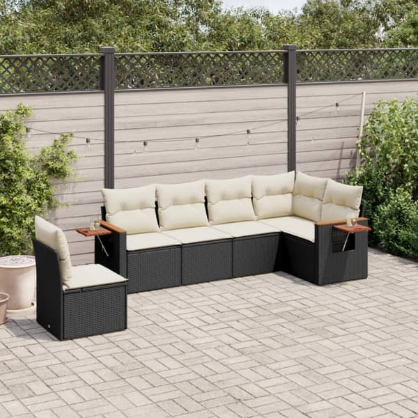 vidaXL sofasæt til haven 6 dele med hynder polyrattan sort
