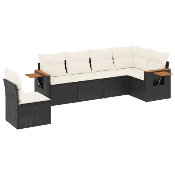 vidaXL sofasæt til haven 6 dele med hynder polyrattan sort