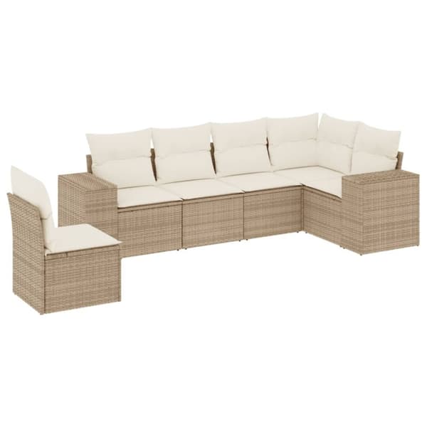 vidaXL sofasæt til haven 6 dele med hynder polyrattan beige