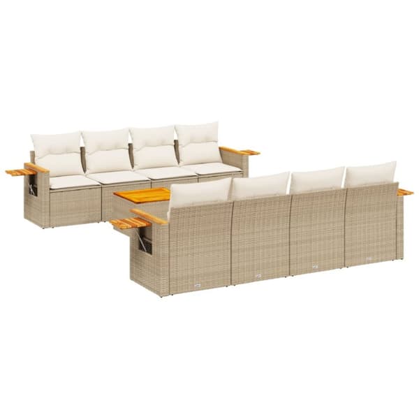 vidaXL sofasæt til haven 9 dele med hynder polyrattan beige