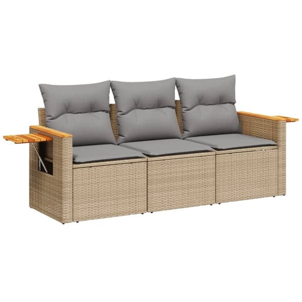 vidaXL Soffgrupp för trädgården 3 delar med dynor beige konstrotting