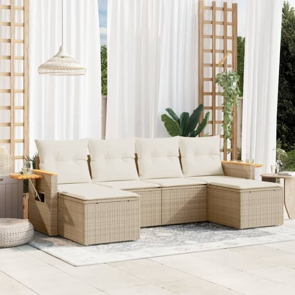 vidaXL sofasæt til haven 6 dele med hynder polyrattan beige