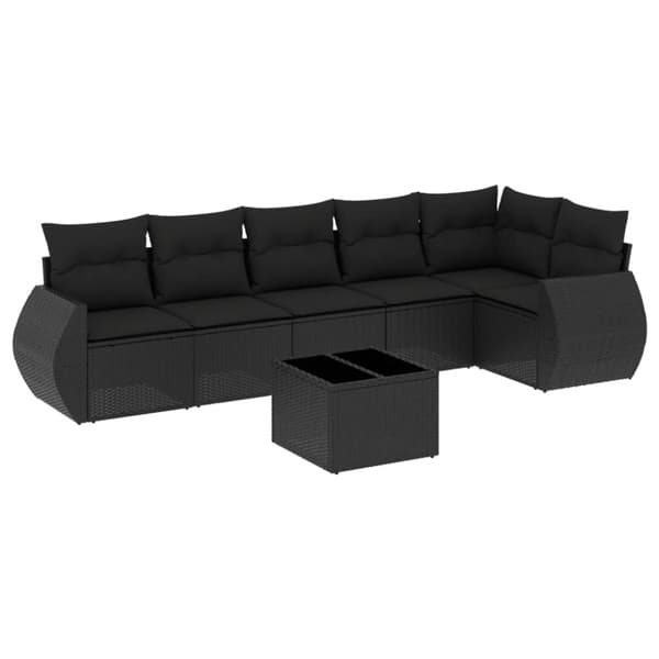 vidaXL sofasæt til haven 7 dele med hynder polyrattan sort
