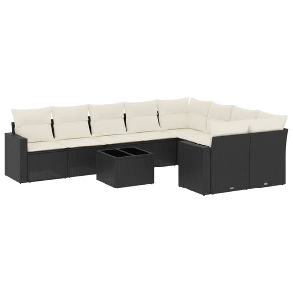 vidaXL sofasæt til haven 10 dele med hynder polyrattan sort