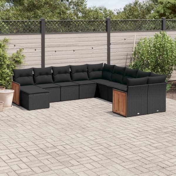 vidaXL sofasæt til haven 11 dele med hynder polyrattan sort