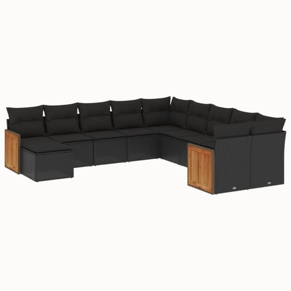 vidaXL sofasæt til haven 11 dele med hynder polyrattan sort