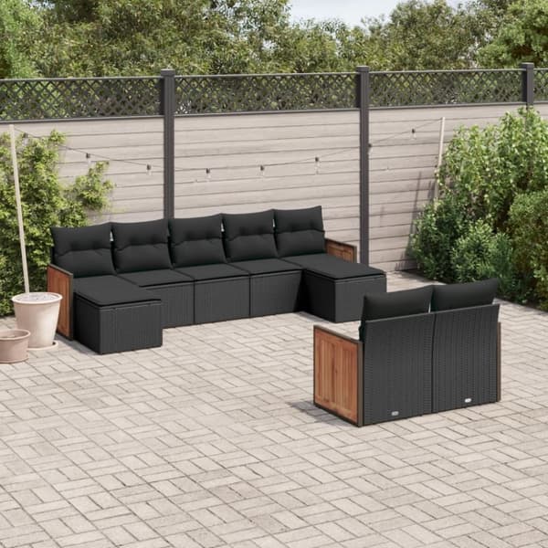 vidaXL sofasæt til haven 9 dele med hynder polyrattan sort