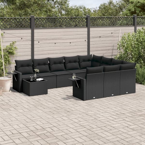 vidaXL sofasæt til haven 11 dele med hynder polyrattan sort