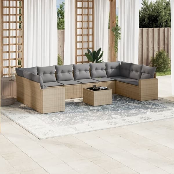 vidaXL sofasæt til haven 11 dele med hynder polyrattan beige