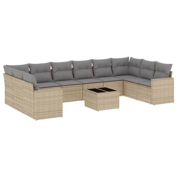 vidaXL sofasæt til haven 11 dele med hynder polyrattan beige