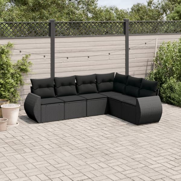 vidaXL sofasæt til haven 6 dele med hynder polyrattan sort